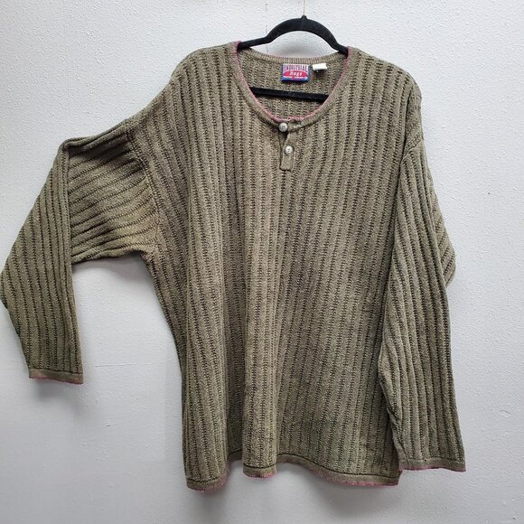 Vintage Industrial Rags Sweater Mens Extra Large Olive Green Button Pullover 90s - Picture 1 of 9